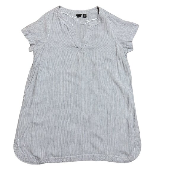 Tahari White & Blue Stripe Linen V-Neck Shirt Dress – Relaxed Fit 2X Plus - Picture 4 of 12